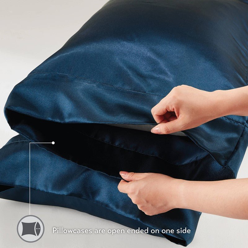 Luxurious And Elegant Satin Pillowcases - Midnight Blue - 2PC - Quahog Bay Bedding