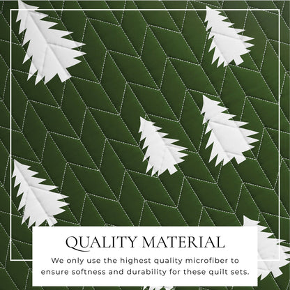 Lodge Printed Quilt - Olive Green With Tree Outlines - Fall & Holiday Themed Bedding