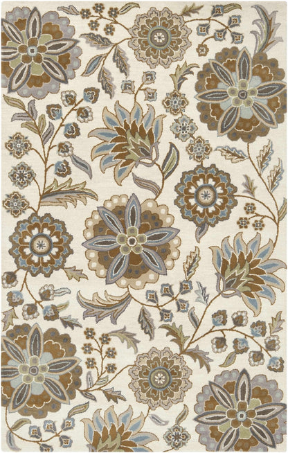 Mack Denim, Tan & Sky Blue Floral Wool Area Carpet - Quahog Bay Bedding