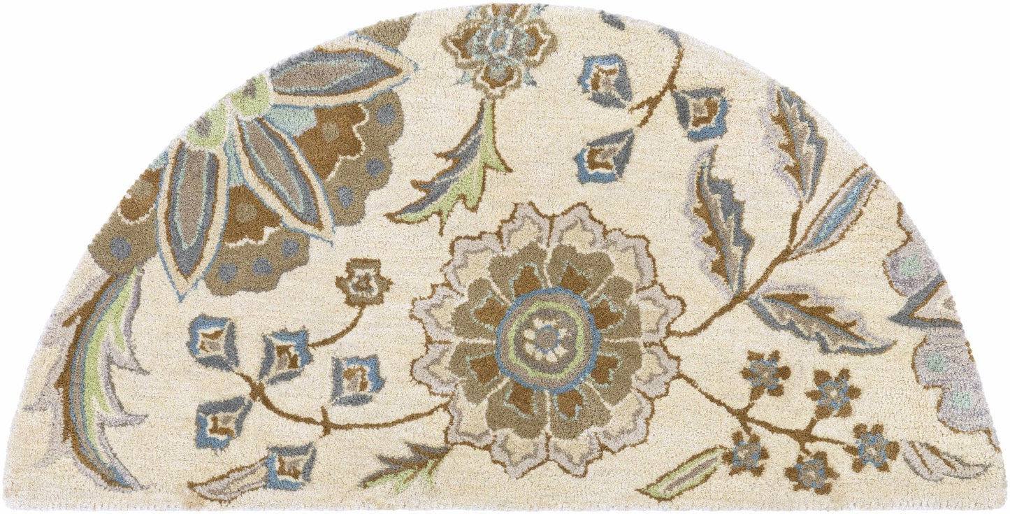 Mack Denim, Tan & Sky Blue Floral Wool Area Carpet - Quahog Bay Bedding