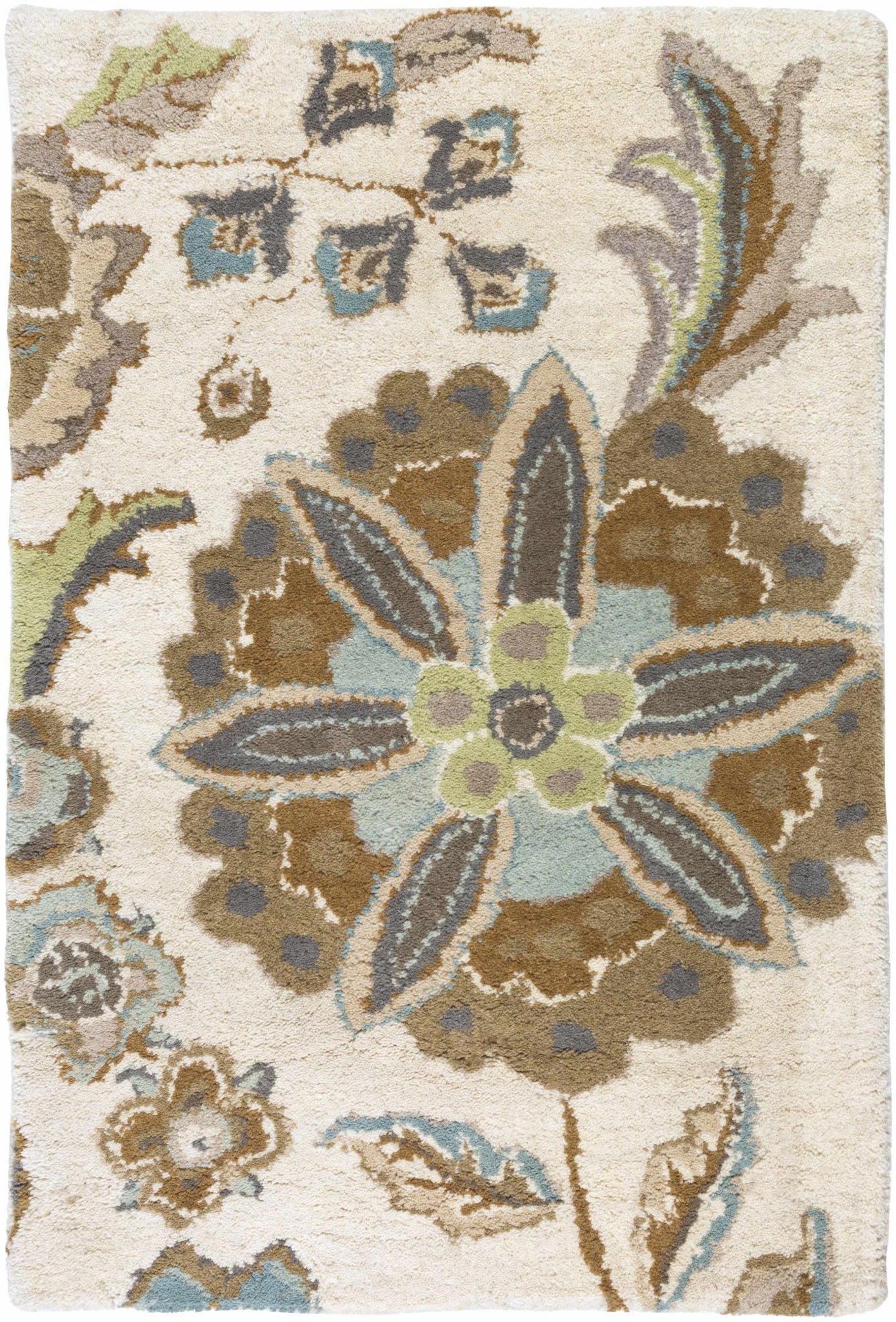 Mack Denim, Tan & Sky Blue Floral Wool Area Carpet - Quahog Bay Bedding