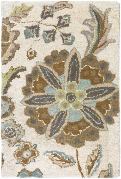 Mack Denim, Tan & Sky Blue Floral Wool Area Carpet - Quahog Bay Bedding