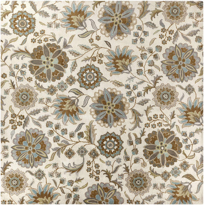Mack Denim, Tan & Sky Blue Floral Wool Area Carpet - Quahog Bay Bedding