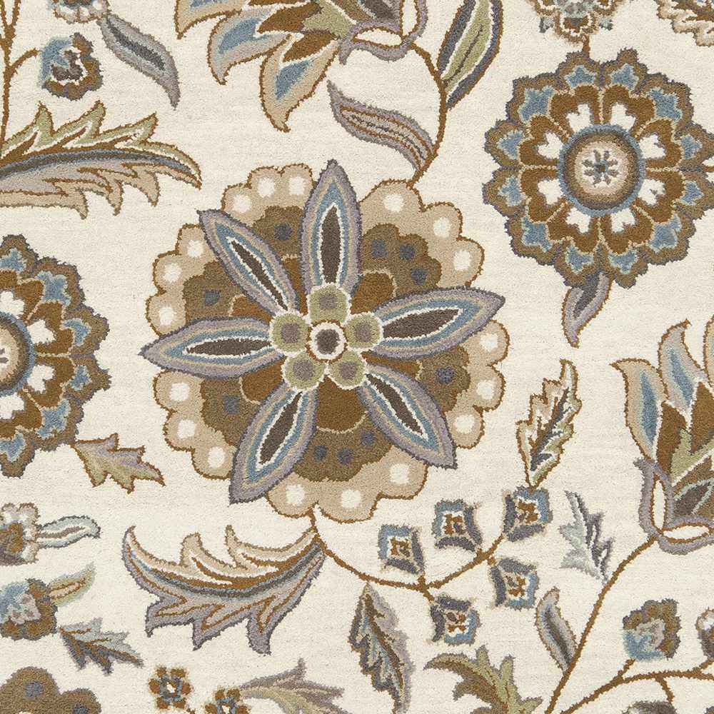 Mack Denim, Tan & Sky Blue Floral Wool Area Carpet - Quahog Bay Bedding