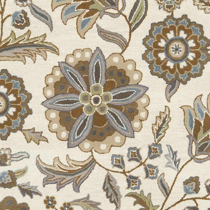 Mack Denim, Tan & Sky Blue Floral Wool Area Carpet - Quahog Bay Bedding
