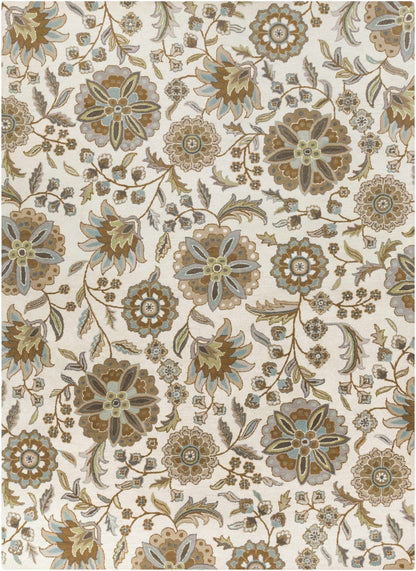 Mack Denim, Tan & Sky Blue Floral Wool Area Carpet - Quahog Bay Bedding