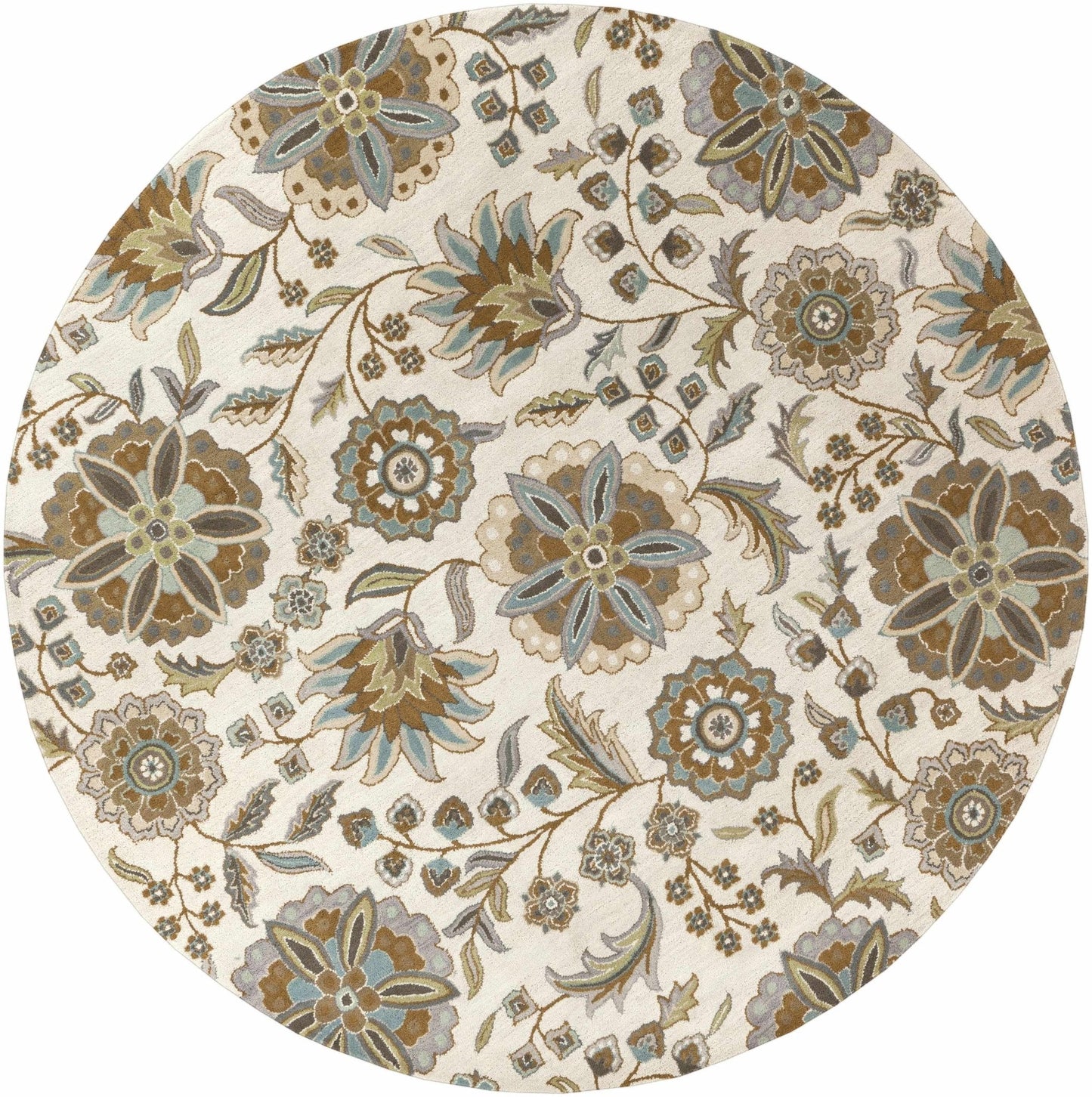 Mack Denim, Tan & Sky Blue Floral Wool Area Carpet - Quahog Bay Bedding