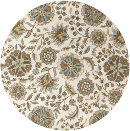 Mack Denim, Tan & Sky Blue Floral Wool Area Carpet - Quahog Bay Bedding