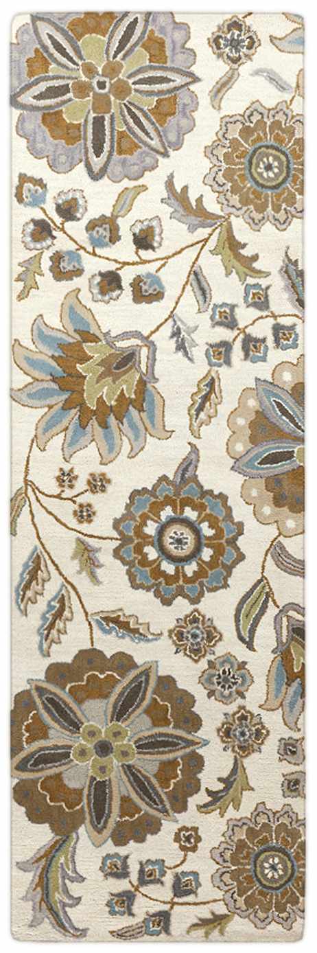 Mack Denim, Tan & Sky Blue Floral Wool Area Carpet - Quahog Bay Bedding