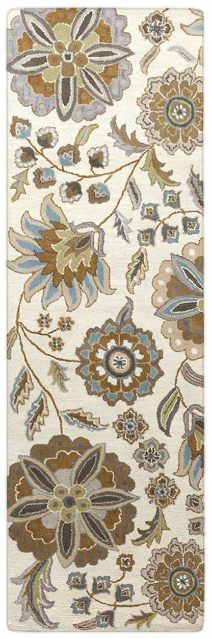 Mack Denim, Tan & Sky Blue Floral Wool Area Carpet - Quahog Bay Bedding