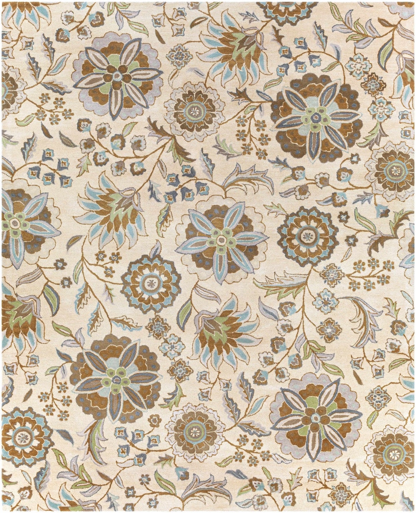 Mack Denim, Tan & Sky Blue Floral Wool Area Carpet - Quahog Bay Bedding