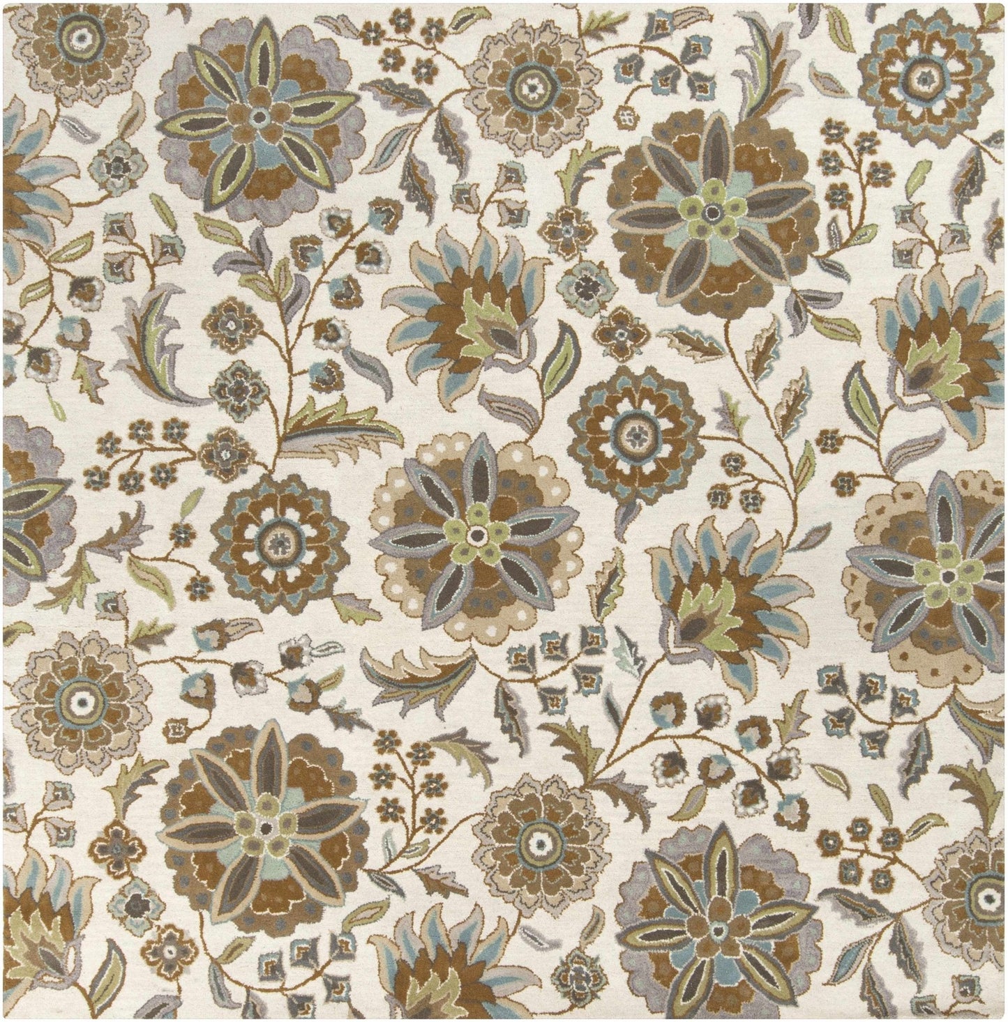 Mack Denim, Tan & Sky Blue Floral Wool Area Carpet - Quahog Bay Bedding