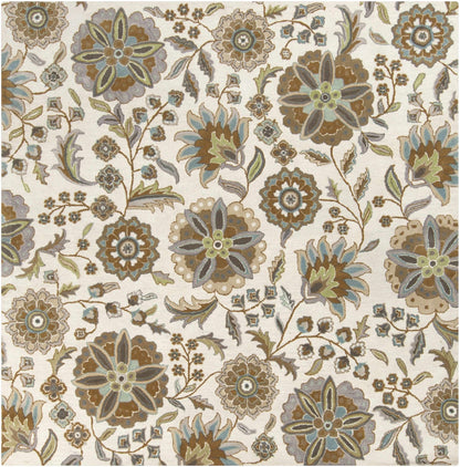 Mack Denim, Tan & Sky Blue Floral Wool Area Carpet - Quahog Bay Bedding