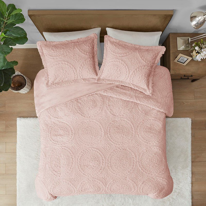 Madison Park Arya Embroidered Medallion Comforter Set 3PC Mini Set - Blush - Quahog Bay Bedding