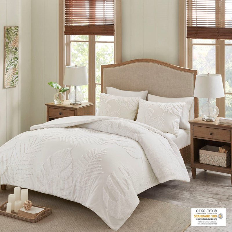 Madison Park Bahari Tufted Cotton Chenille Palm Coastal Comforter Set 3PC - Quahog Bay Bedding