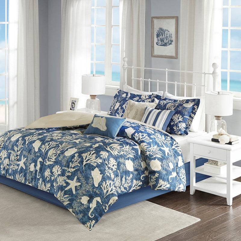 Madison Park Cape Cod 7PC Sateen Comforter Set - Nautical Bedding Sets - Quahog Bay Bedding