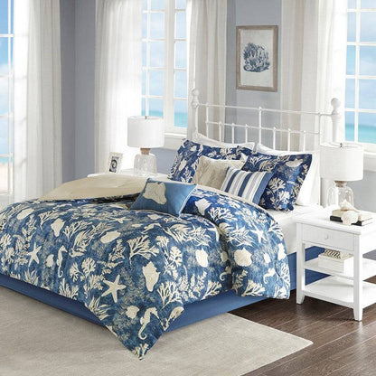 Madison Park Cape Cod 7PC Sateen Comforter Set - Nautical Bedding Sets - Quahog Bay Bedding
