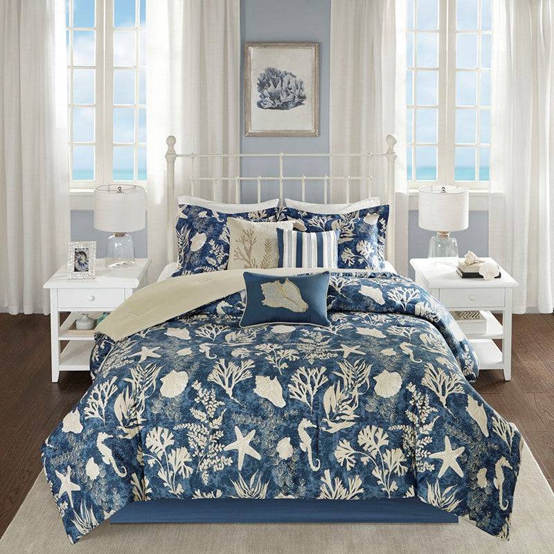 Madison Park Cape Cod 7PC Sateen Comforter Set - Nautical Bedding Sets - Quahog Bay Bedding