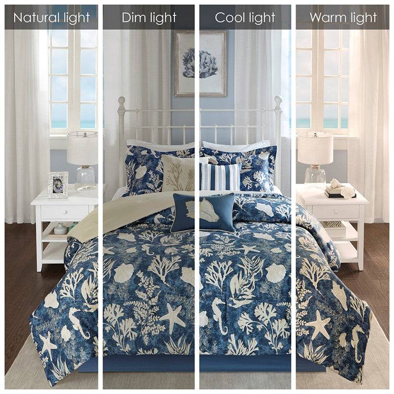 Madison Park Cape Cod 7PC Sateen Comforter Set - Nautical Bedding Sets - Quahog Bay Bedding
