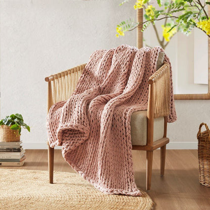 Madison Park Chunky Double Knit Handmade Throw Blanket - Blush - Quahog Bay Bedding