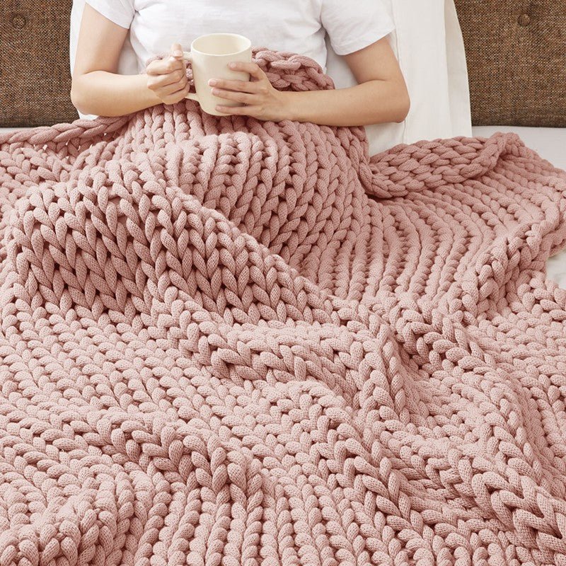 Madison Park Chunky Double Knit Handmade Throw Blanket - Blush - Quahog Bay Bedding