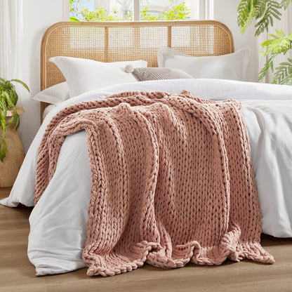 Madison Park Chunky Double Knit Handmade Throw Blanket - Blush - Quahog Bay Bedding