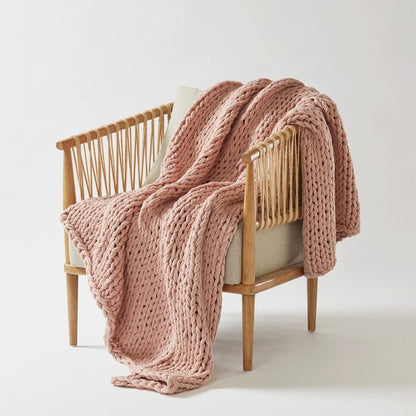 Madison Park Chunky Double Knit Handmade Throw Blanket - Blush - Quahog Bay Bedding