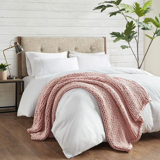 Madison Park Chunky Double Knit Handmade Throw Blanket - Blush - Quahog Bay Bedding