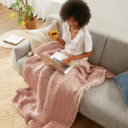 Madison Park Chunky Double Knit Handmade Throw Blanket - Blush - Quahog Bay Bedding