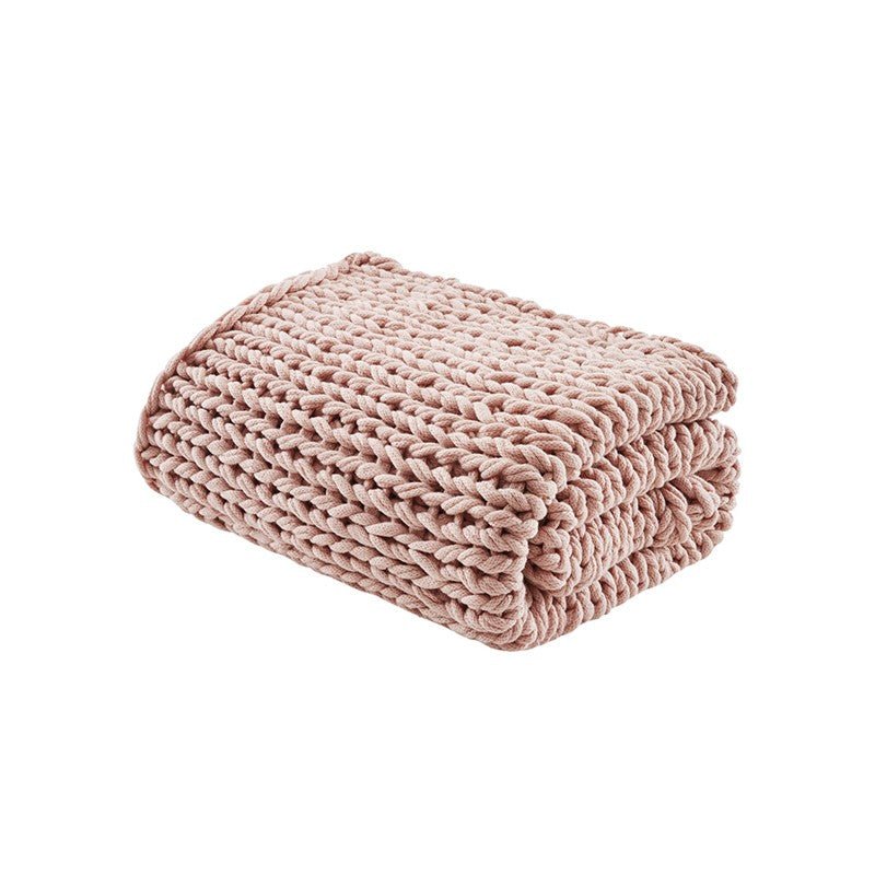 Madison Park Chunky Double Knit Handmade Throw Blanket - Blush - Quahog Bay Bedding