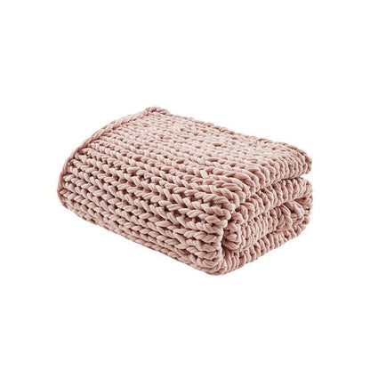 Madison Park Chunky Double Knit Handmade Throw Blanket - Blush - Quahog Bay Bedding