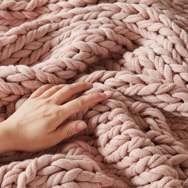 Madison Park Chunky Double Knit Handmade Throw Blanket - Blush - Quahog Bay Bedding