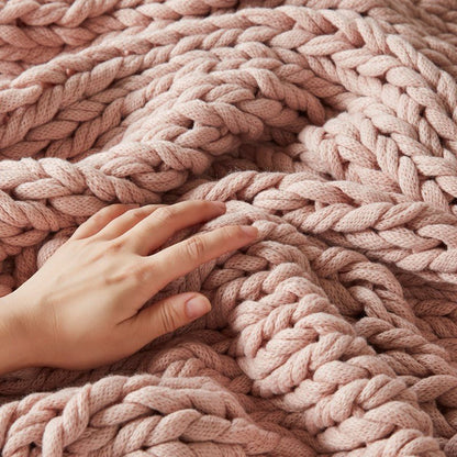 Madison Park Chunky Double Knit Handmade Throw Blanket - Blush - Quahog Bay Bedding