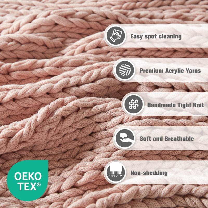 Madison Park Chunky Double Knit Handmade Throw Blanket - Blush - Quahog Bay Bedding