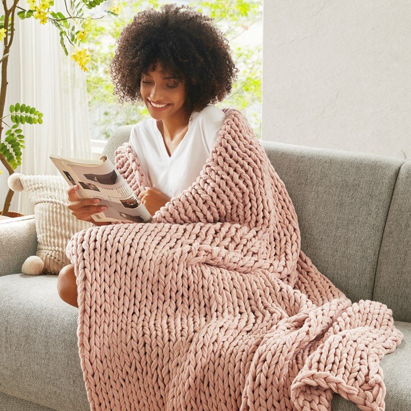 Madison Park Chunky Double Knit Handmade Throw Blanket - Blush - Quahog Bay Bedding