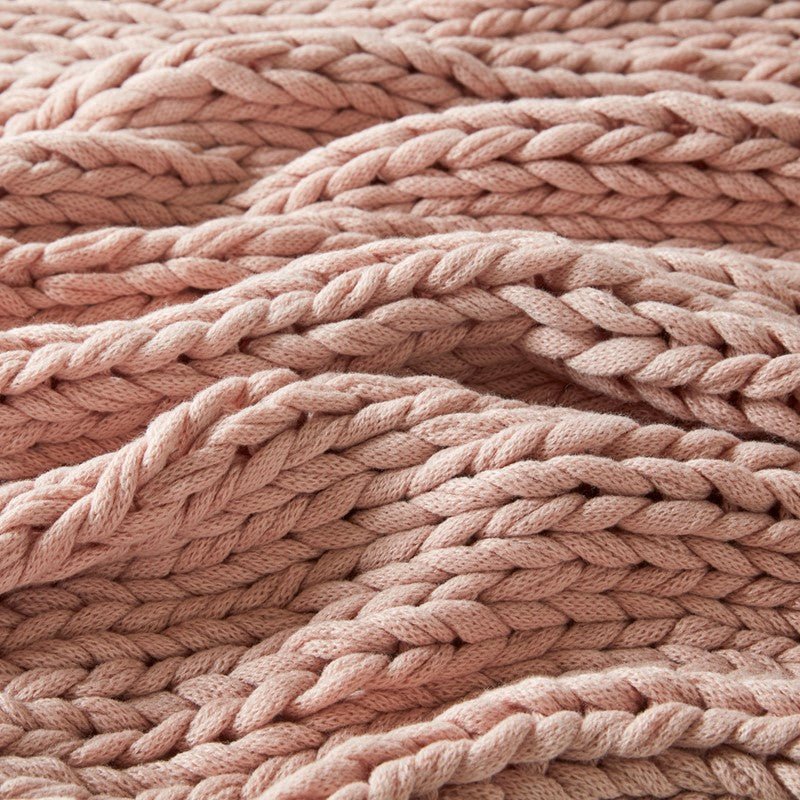 Madison Park Chunky Double Knit Handmade Throw Blanket - Blush - Quahog Bay Bedding