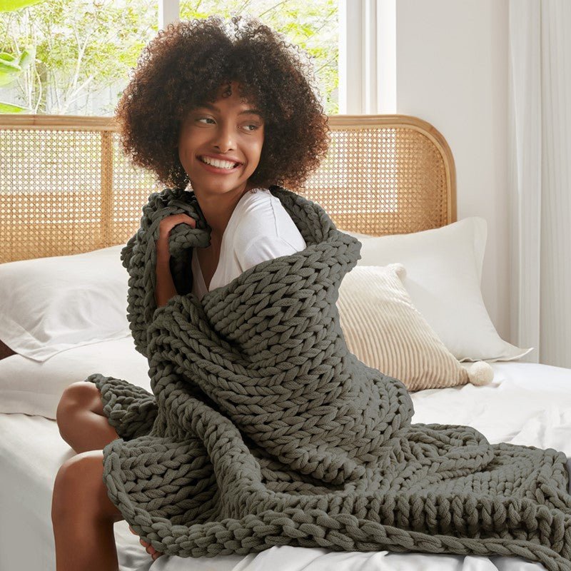 Madison Park Chunky Double Knit Handmade Throw Blanket - Charcoal - Quahog Bay Bedding