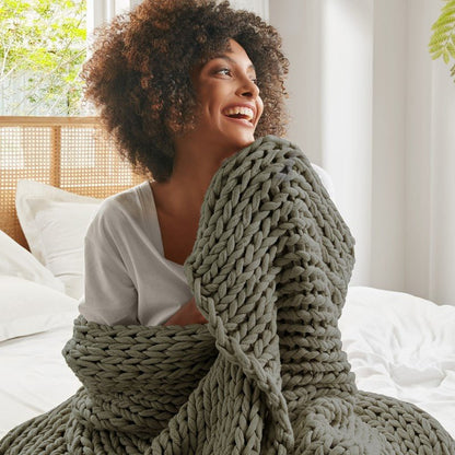 Madison Park Chunky Double Knit Handmade Throw Blanket - Charcoal - Quahog Bay Bedding