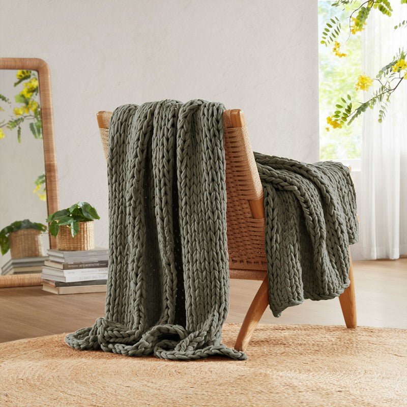 Madison Park Chunky Double Knit Handmade Throw Blanket - Charcoal - Quahog Bay Bedding