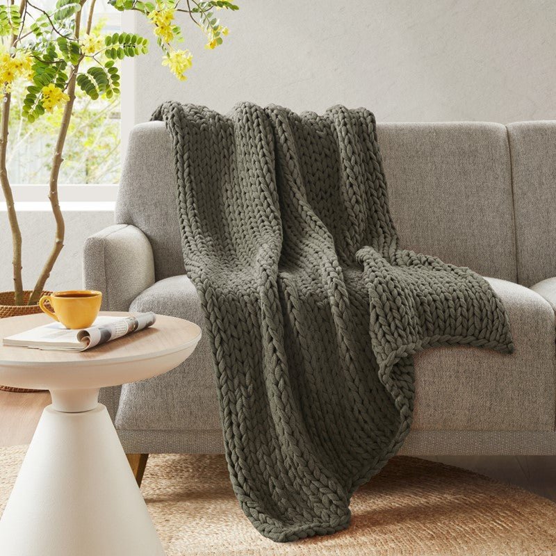 Madison Park Chunky Double Knit Handmade Throw Blanket - Charcoal - Quahog Bay Bedding