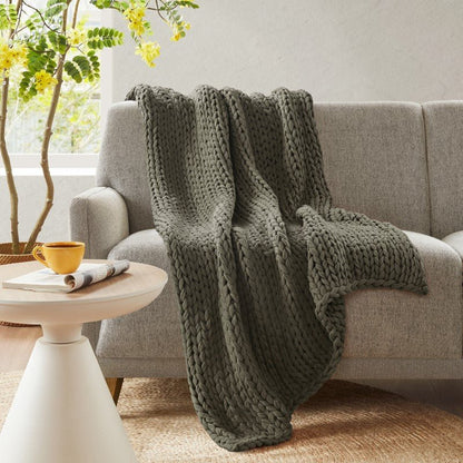 Madison Park Chunky Double Knit Handmade Throw Blanket - Charcoal - Quahog Bay Bedding