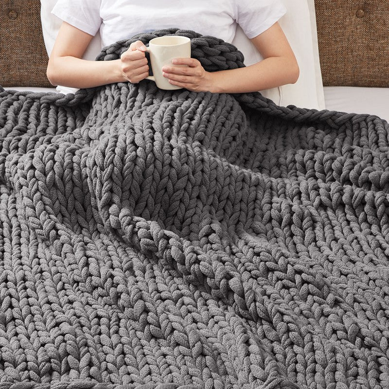 Madison Park Chunky Double Knit Handmade Throw Blanket - Charcoal - Quahog Bay Bedding