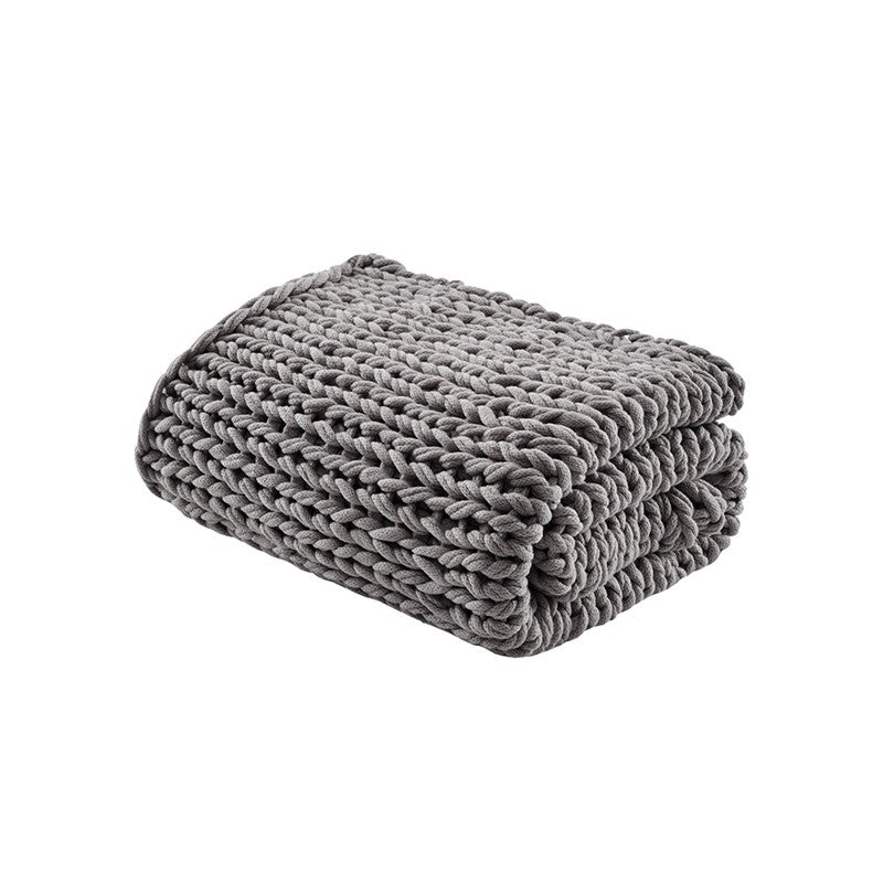 Madison Park Chunky Double Knit Handmade Throw Blanket - Charcoal - Quahog Bay Bedding