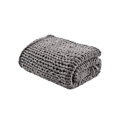 Madison Park Chunky Double Knit Handmade Throw Blanket - Charcoal - Quahog Bay Bedding