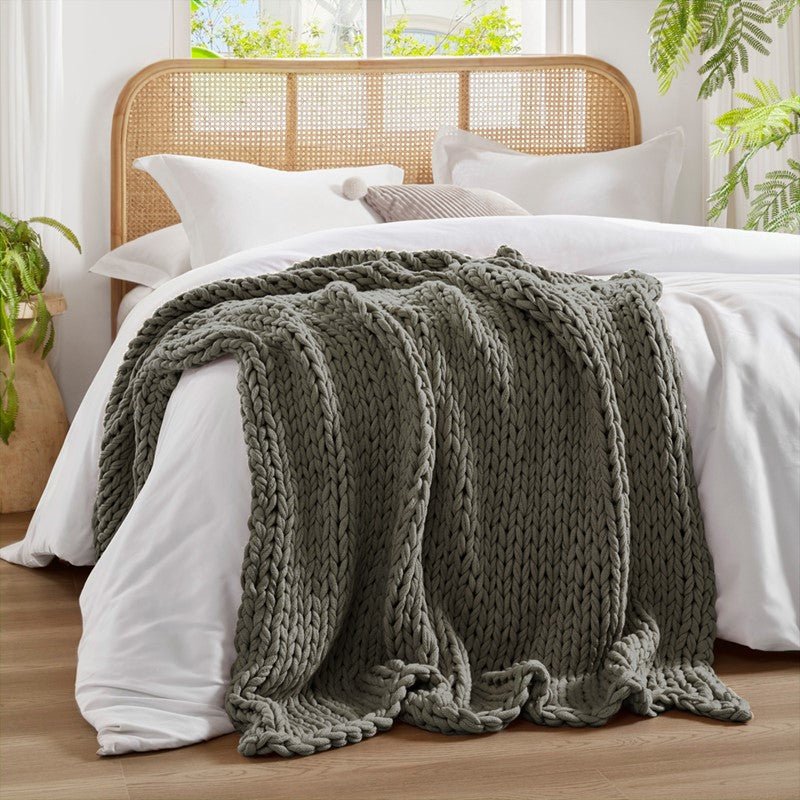 Madison Park Chunky Double Knit Handmade Throw Blanket - Charcoal - Quahog Bay Bedding