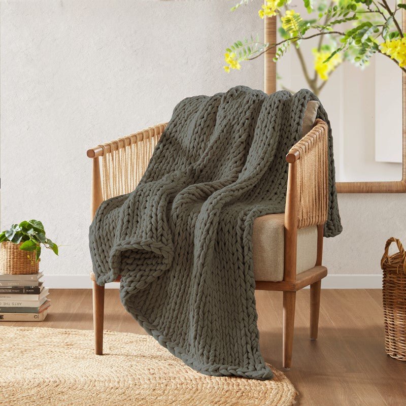 Madison Park Chunky Double Knit Handmade Throw Blanket - Charcoal - Quahog Bay Bedding