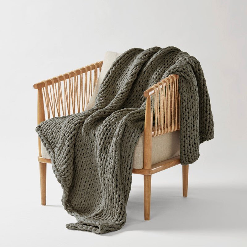 Madison Park Chunky Double Knit Handmade Throw Blanket - Charcoal - Quahog Bay Bedding