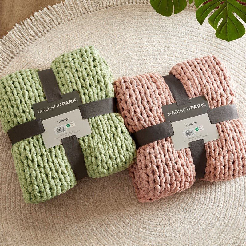 Madison Park Chunky Double Knit Handmade Throw Blanket - Grey - Quahog Bay Bedding