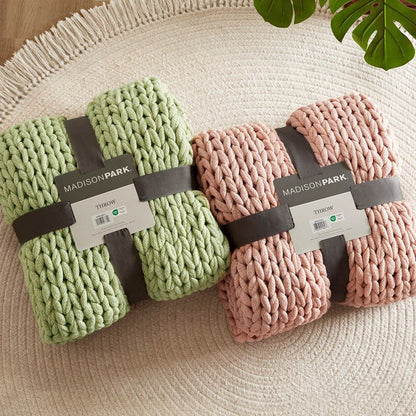 Madison Park Chunky Double Knit Handmade Throw Blanket - Grey - Quahog Bay Bedding
