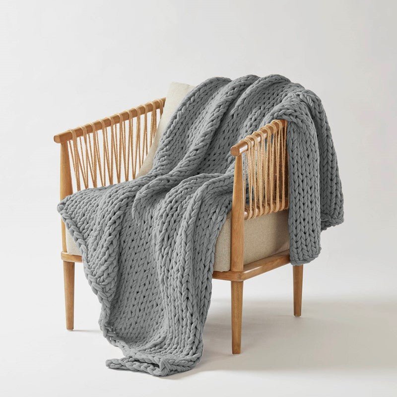 Madison Park Chunky Double Knit Handmade Throw Blanket - Grey - Quahog Bay Bedding